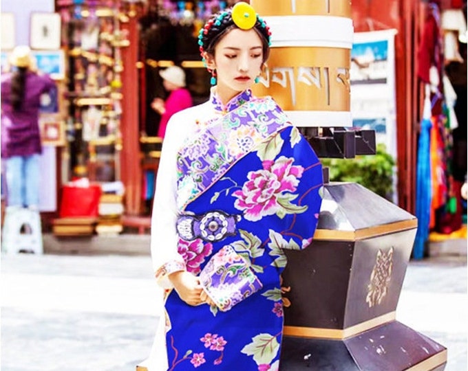 29.5"W Big Peony Tibetan robe Fabric, Jacquard Satin Fabric, Upholstery, Decor, Costume, Curtain, Handbag, Sewing, DIY/Fabric by the meter