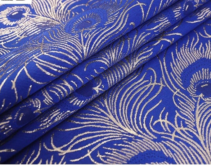 Atmospheric Peacock and Phoenix Tail Grogeous Jacquard fabric 59"W on SALE, 8 colors Upholstery, Decor, Costume/Fabric by the meter