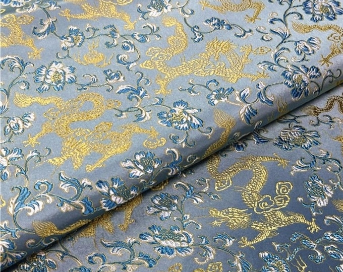 29.5"W Pure natural silk, Dragon & Flower Silk Brocade, Jacquard mulberry Damask, Upholstery, Decor, Costume, Sewing, Qipao, Wedding/Fabric
