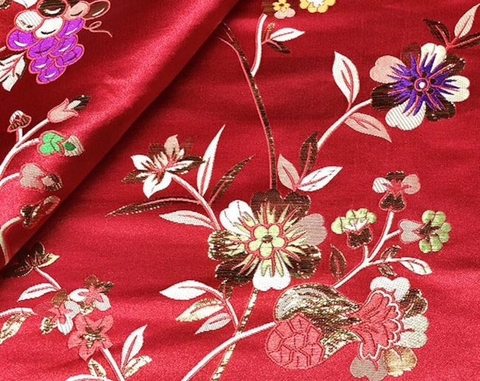 59" Wide Chinese gold thread Rose silk fabric handmade brocade, 2 colors cheongsam, Qipao fabric, Quilting Sewing Dolls DIY Fabrics on SALE