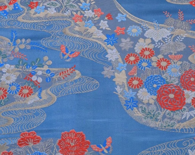 Nishijin Japanese Fabric, Floral Jacquard silk brocade by meter, 59w, 4 colors, Upholstery, Decor, Costume, Curtain, Handbag, Sewing/Fabric