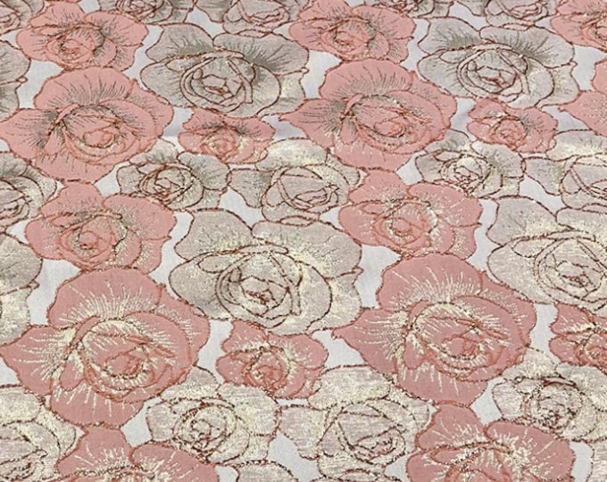 59"W brocade Fabric, rose Jacquard Satin Damask Fabric, Brocade Fabric By The Meters, Handbag Antique Cheongsam, Upholstery, Sewing Fabrics