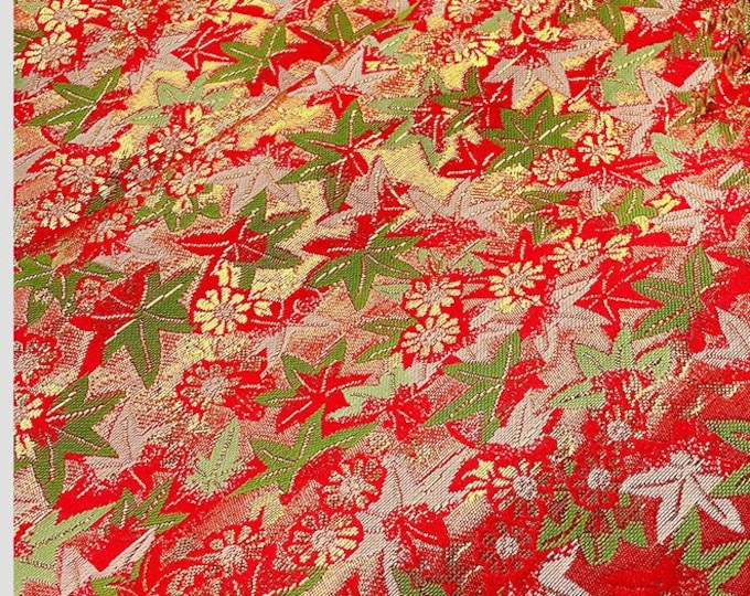 Japanese Nishijin Ori Fabric, Maple leaf Pattern Traditional Japanese Wedding Gown Jacquard silk brocade by the meter, 29.5" Width On SALE