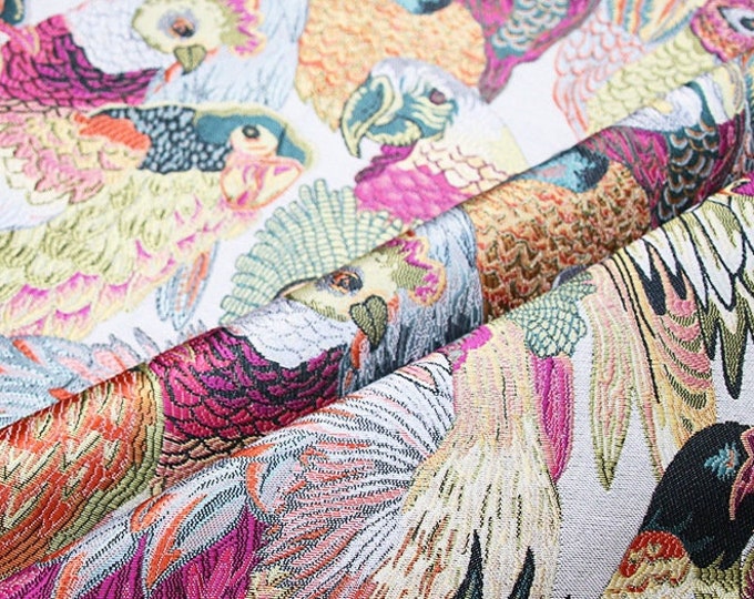 Parrot birds forest Jacquard fabric, designer fabric, Upholstery, Prom dress and Sewing fabric, Upholstery, Decor, 57"W By 1 Meter, 3 colors