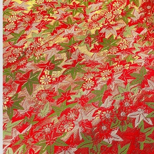 Japanischer Nishijin Ori Stoff, Ahornblatt Muster Traditionelles japanisches Hochzeitskleid Jacquard Seidenbrokat meterware, 29,5" Breite Zum VERKAUF