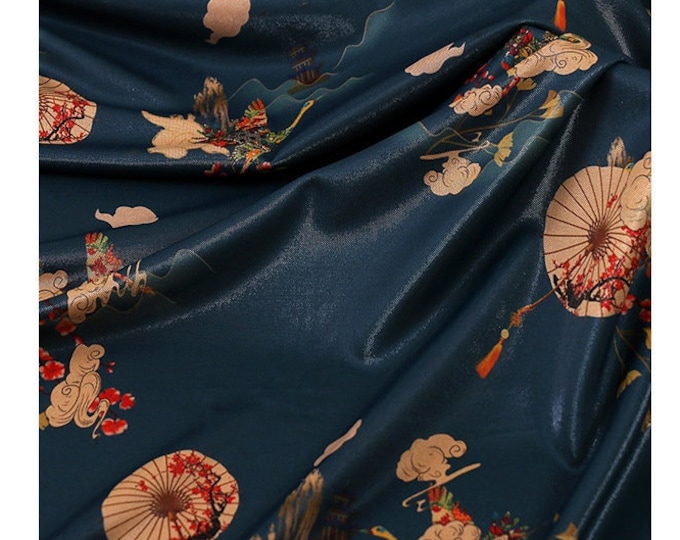 62"W Bright silk linen printed Rayon fabric, Digital print, 2 colors, Sewing, Upholstery, Decor, Costume, Curtain, Handbag, Sewing/Fabric