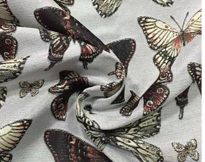 Gold thread jacquard fabric, 3D texture, designer fabric, vivid butterfly, Upholstery, Decor, Sewing, Bag, DIY/ fabric, 65" W By 1 Meter