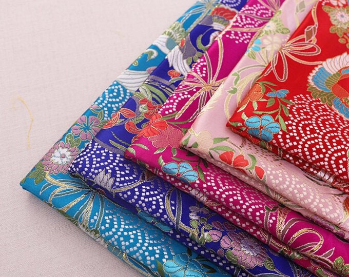 29.5” Width Japanese Fabric, Birds with Paradise Jacquard silk brocade by meter, 5 colors for pick On SALE