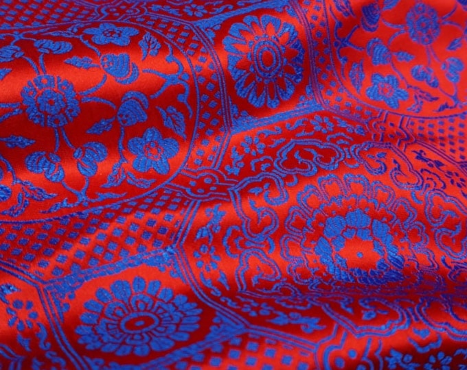 Chinese silk brocade woven damask fabric, Auspicious Plum Blossom Flower Pattern, 29.5"W, Upholstery, Decor, Costume, Sewing by the meter