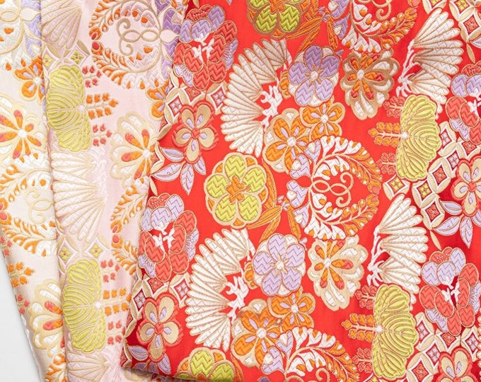 Japanese Nishijin Ori Fabric, Traditional Banana flower Japanese Wedding Jacquard silk brocade by the meter, 29.5“ and 59“ Width, 3 colors