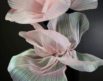 Shiny crinkled-textured pleated organza fabric, 57" Wide Designer Fabric, Wedding, Gowns, Crafts, Events, Stiff shape and Texture fabric