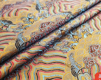 Tela brocada de rayón y seda con ondas oceánicas - 59" de ancho