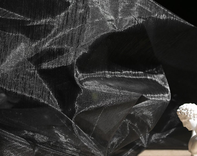 57"W Black Glass yarn, black see-through gloss, medium soft mesh yarn, high-grade organza dress fabric, fluffy yarn skirt material fabric