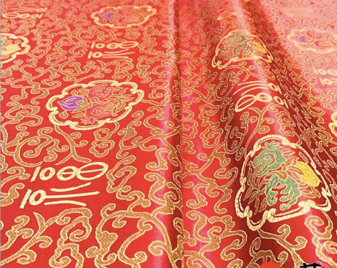 Chinese Longgevity peaches & Fu Shou Multi Color Brocade, 29.5" Wide, Sells by the Meter, Upholstery, Quilting and Sewing fabric on SALE