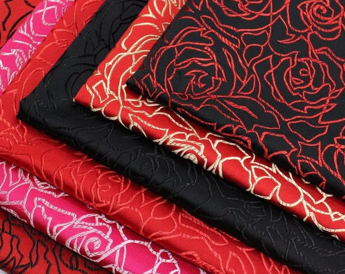 Chinese style Rose silk fabric handmade brocade, cheongsam, Qipao fabric, 29.5"W, Upholstery, Decor, Handbag, Sewing/Fabric by the meter