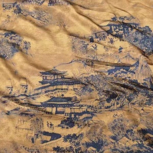 Tessuto di raso con dipinti famosi cinesi antichi da 58" di larghezza, motivo River on the Qingming Festival, tessuto da cucito Gambiered, Qipao Cheongsam