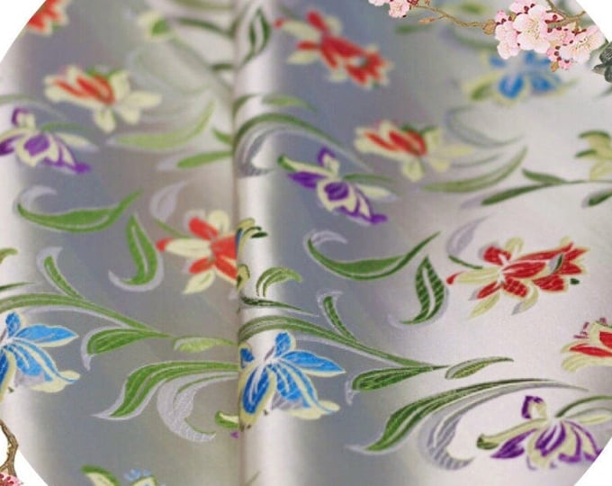 Japanese Daffodil Jacquard Brocade Fabric: Maroon Silk Rayon Blend, 29.5" Wide