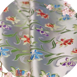 29.5” Width Sweet Japanese Fabric, Maroon Japanese Daffodil Jacquard silk brocade by meter, 8 colors to choose On SALE