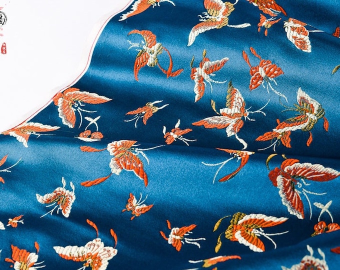 Chinese Pattern Silk Brocade Butterfly Floral 29.5"W Brocade Jacquard Rayon + Silk fabric on Sale