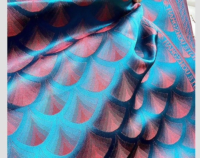 29.5"W Layered Leaf Brocade Fabric Silk Satin Antique cheongsam Hanfu fabric Ginkgo biloba-Shaped, Traditional Fabric 3 colors On SALE