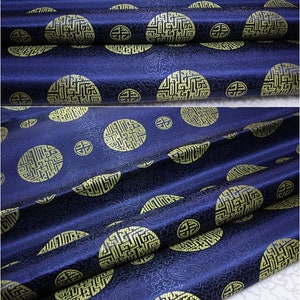 Tessuto in raso jacquard broccato con simbolo cinese Fu - 89 cm di larghezza
