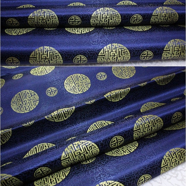 Tessuto in raso jacquard broccato con simbolo cinese Fu - 89 cm di larghezza