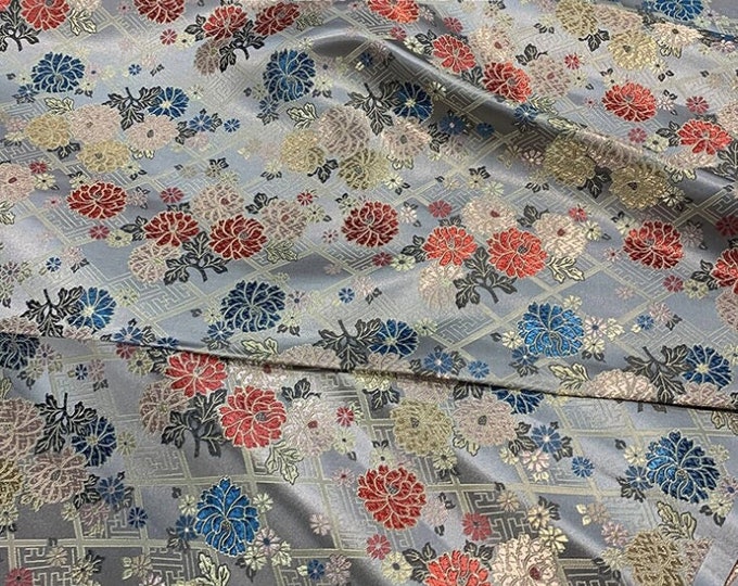 Silk Brocade Fabric: Japanese Floral Design, Upholstery & Sewing