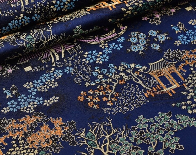 59"W Ancient Chinese Famous paintings pattern Silk Brocade - 6 colors to choose By The Meter, Upholstery, Quilting and Sewing fabric,
