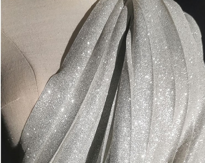 Galaxy silver glitter pleated knitted fabric, 59"W 2 Colors, hand-pressed crepe Designer Fabric, Cosplay, wedding, DIY, Crafts, Events, Doll