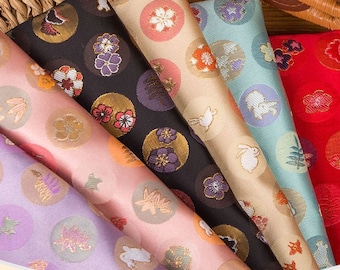 Japanese Nishijin Fabric, Double sides sweet Easter bunny Jacquard silk brocade by the meter, 29.5" and 57“Width 4 colors On SALE