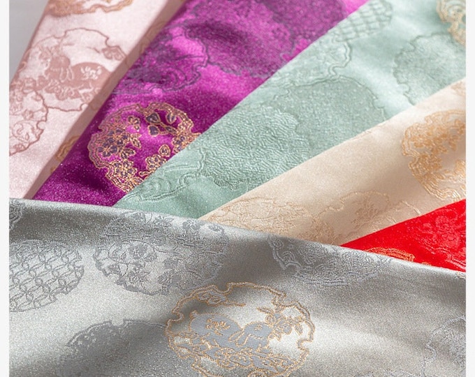 59" W Traditional Nishijin weaving fabric, Japanese gold thread brocade fabric by the meter, 8 colors, Upholstery, Decor, Costume, Handbag