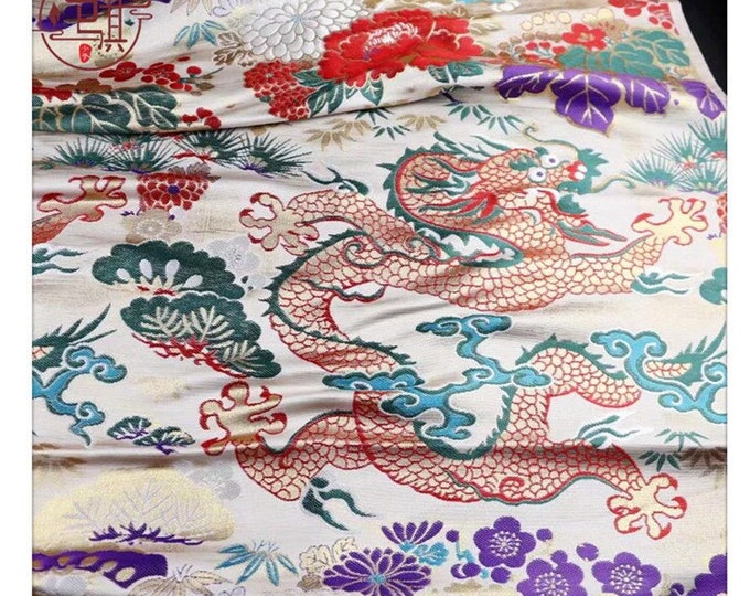 29“ Dragon Fabric, Double Dragon Jacquard Satin Fabric, Upholstery, Decor, Costume, Curtain, Handbag, Sewing, Boots, DIY/Fabric by the meter