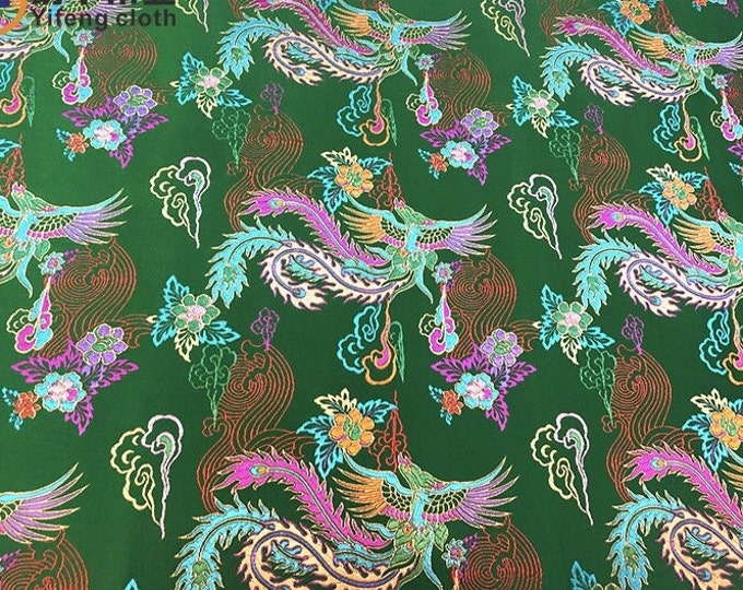 29.5"W Birds Fabric, A hundred birds are paying homage to a phoenix pattern Jacquard Satin Fabric, Upholstery, Quilting and Sewing fabric