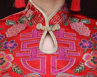 Chinese Emperor Wedding Cheongsam Fabric, Embroidery Double XI pattern, Tapestry Satin Jacquard Silk brocade 27.5"W, Quilting Fabric