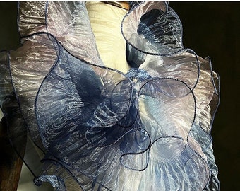 Two-Toned Ruffle Organza Fabric: 3D Folds, 15cm Wide