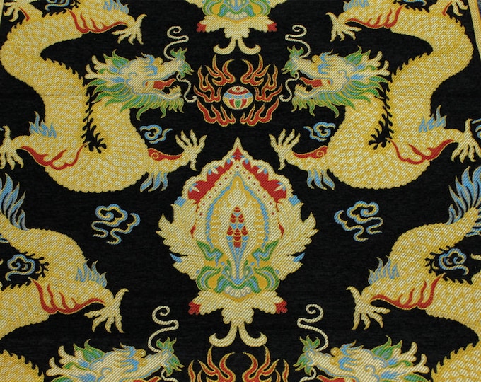 Chinese Double dragon robe, cheongsam, Tibetan robe, spinning Fabric, silk, satin, and brocade, 29"W