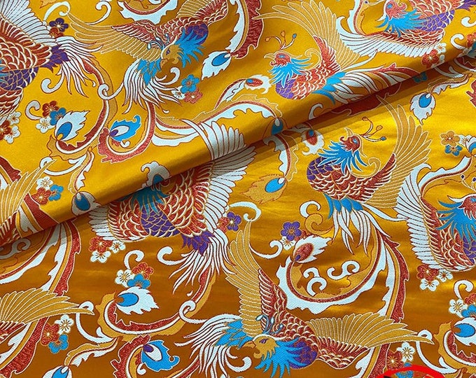Colorful phoenix Chinese style Mongolian Fabric, Tibetan Gown, robe, Decor, handmade fabric jacquard silk brocade antique fabric, 59"W