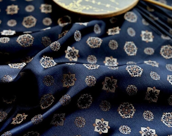 59"W Pipa pattern of Tang Dynasty Chinese Nishijin weaving gold thread brocade fabric by the meter, 3 colors, Upholstery and Sewing fabric