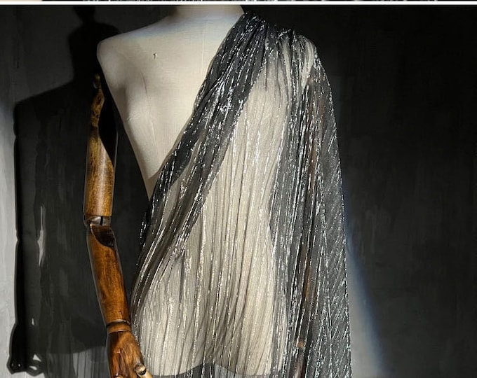 Sheer Laser Glitter Pleated Shiny Mesh fabric, 59"W, Designer Fabric, Wedding, Gowns, Events Prom, Decor, Doll, Stiff shape & Texture fabric