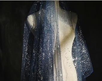 59"W Space Galaxy Organza see-through Wedding Fabric, Glittering Designer Sewing Fabric, Sequin bronzing, DIY, Decor, Costume, Photo/ fabric