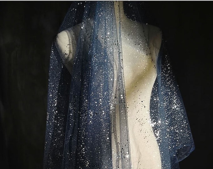 59"W Space Galaxy Organza see-through Wedding Fabric, Glittering Designer Sewing Fabric, Sequin bronzing, DIY, Decor, Costume, Photo/ fabric