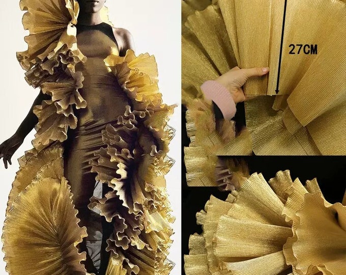Metallic luster lace, 27cm Wide 3D folds Ruffle Organza, Designer Fabric, Wedding, Gowns, Events, Decoration, Stiff shape & Texture fabric