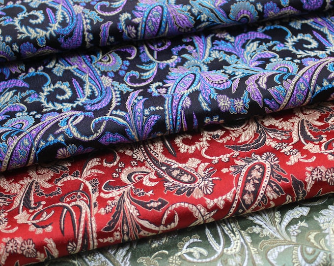 Magenta & Colorful Peacock Feathers Floral Chinese Silk Brocade Fabric by the Meter, 3 colors on SALE