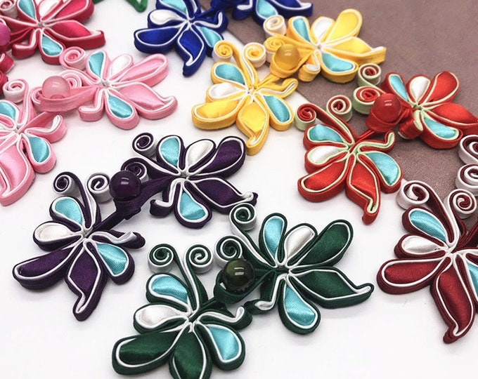 Handmade Butterfly Design Sewing Fasteners Chinese Knot Closure Cheongsam Frog Buttons 12 Colors for choose, for Cheongsam, Ethnic costume