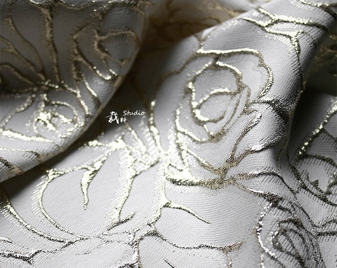 Gold thread jacquard fabric, 3D rose pattern texture, designer fabric, Upholstery, Prom dress and Sewing fabric, 55" W By 1 Meter on SALE