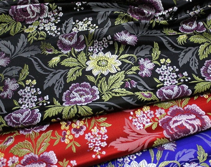 Silk Brocade Fabric 3D Peony Flower Design, Wedding Fabric, 29.5" W Chinese Silk Fabric By 1 Meter on SALE