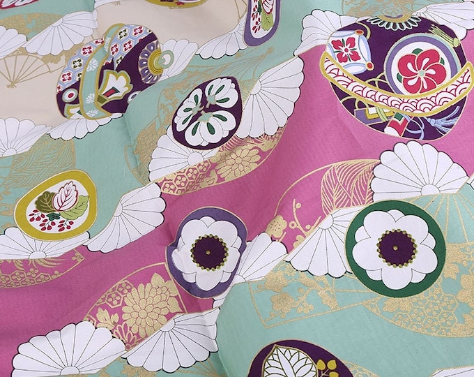 Japanese Printed Fabric, 100% Cotton, Fans pattern, Sewing Fabric for Dress, Kimono, home decor, Upholstery, Costume, handbag by 1 meter