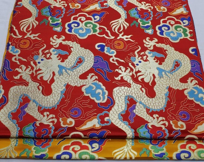 Chinese dragon robe, cheongsam, Tibetan robe, spinning Fabric, silk, satin, and brocade, 29"W