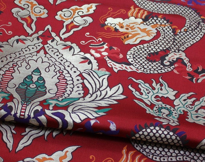 Red Chinese Flying Dragon Emperor robe, cheongsam, Tibetan robe, spinning Fabric, silk, satin, and brocade, 29"W