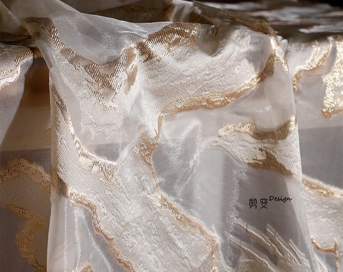 Light gold 3D jacquard texture fabric, See through organza with embossed effects, Dress, Costume, Sewing, DIY, prom/ fabric, 57"W By 1 yard